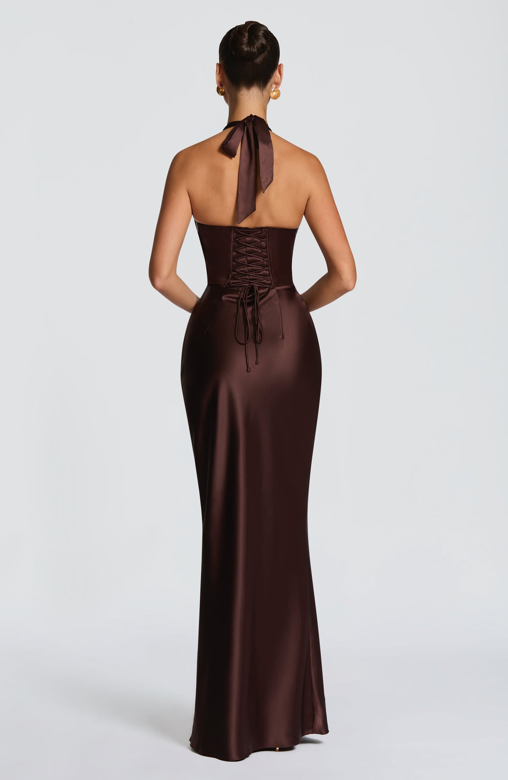 Plum Brown Backless Maxi Dress – Elegant Evening Gown | Meave & Ivy