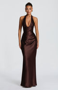 Plum Brown Backless Maxi Dress – Elegant Evening Gown | Meave & Ivy