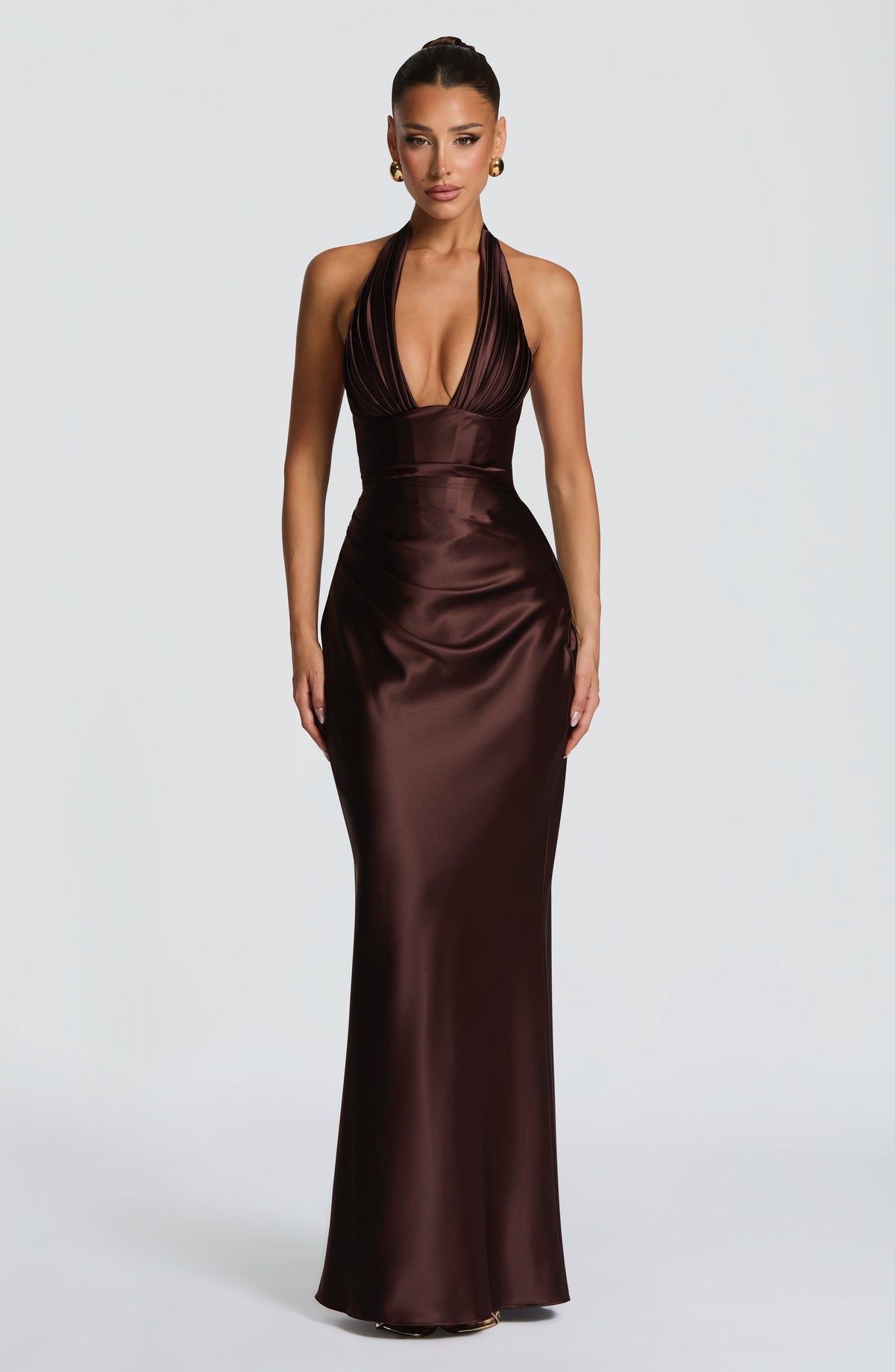 Plum Brown Backless Maxi Dress – Elegant Evening Gown | Meave & Ivy
