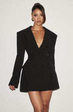 Black Pinstripe Blazer Dress – Classic Tailored Power Dress | Meave & Ivy