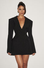 Black Pinstripe Blazer Dress – Classic Tailored Power Dress | Meave & Ivy