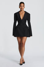 Black Pinstripe Blazer Dress – Classic Tailored Power Dress | Meave & Ivy