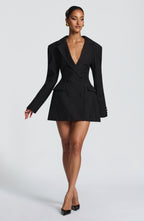Black Pinstripe Blazer Dress – Classic Tailored Power Dress | Meave & Ivy