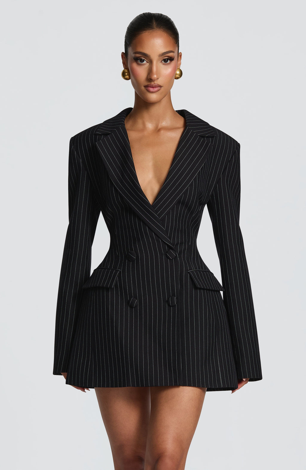 Black Pinstripe Blazer Dress – Classic Tailored Power Dress | Meave & Ivy