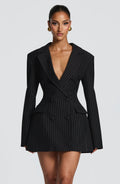 Black Pinstripe Blazer Dress – Classic Tailored Power Dress | Meave & Ivy