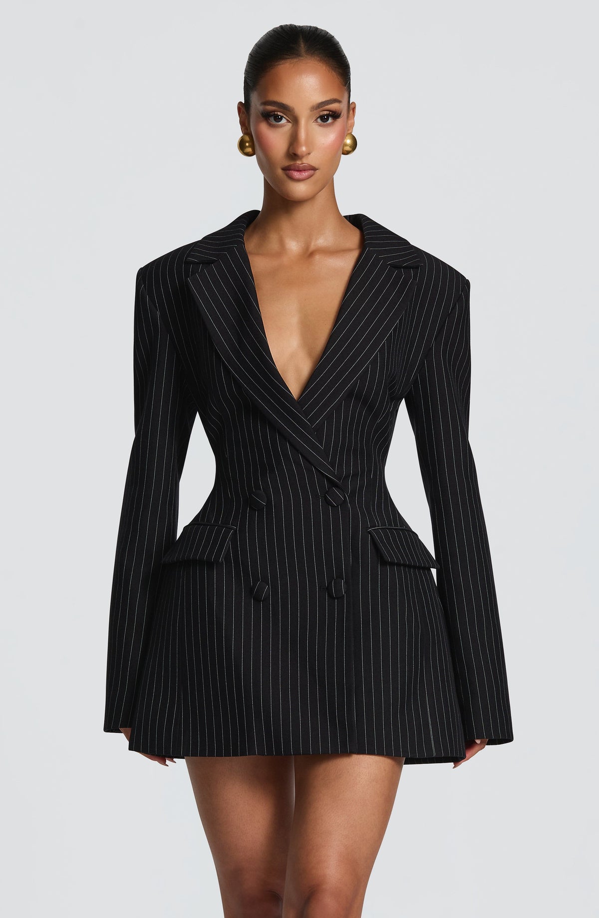 Black Pinstripe Blazer Dress – Classic Tailored Power Dress | Meave & Ivy