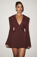 Burgundy Pinstripe Blazer Dress – Tailored Statement Dress | Meave & Ivy