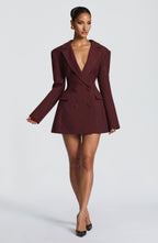 Burgundy Pinstripe Blazer Dress – Tailored Statement Dress | Meave & Ivy