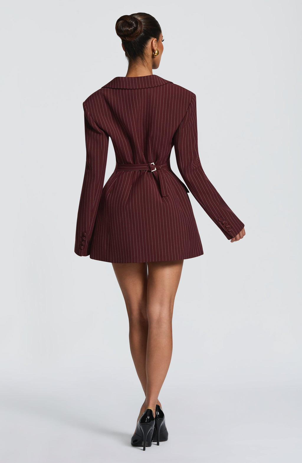 Burgundy Pinstripe Blazer Dress – Tailored Statement Dress | Meave & Ivy