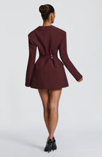 Burgundy Pinstripe Blazer Dress – Tailored Statement Dress | Meave & Ivy