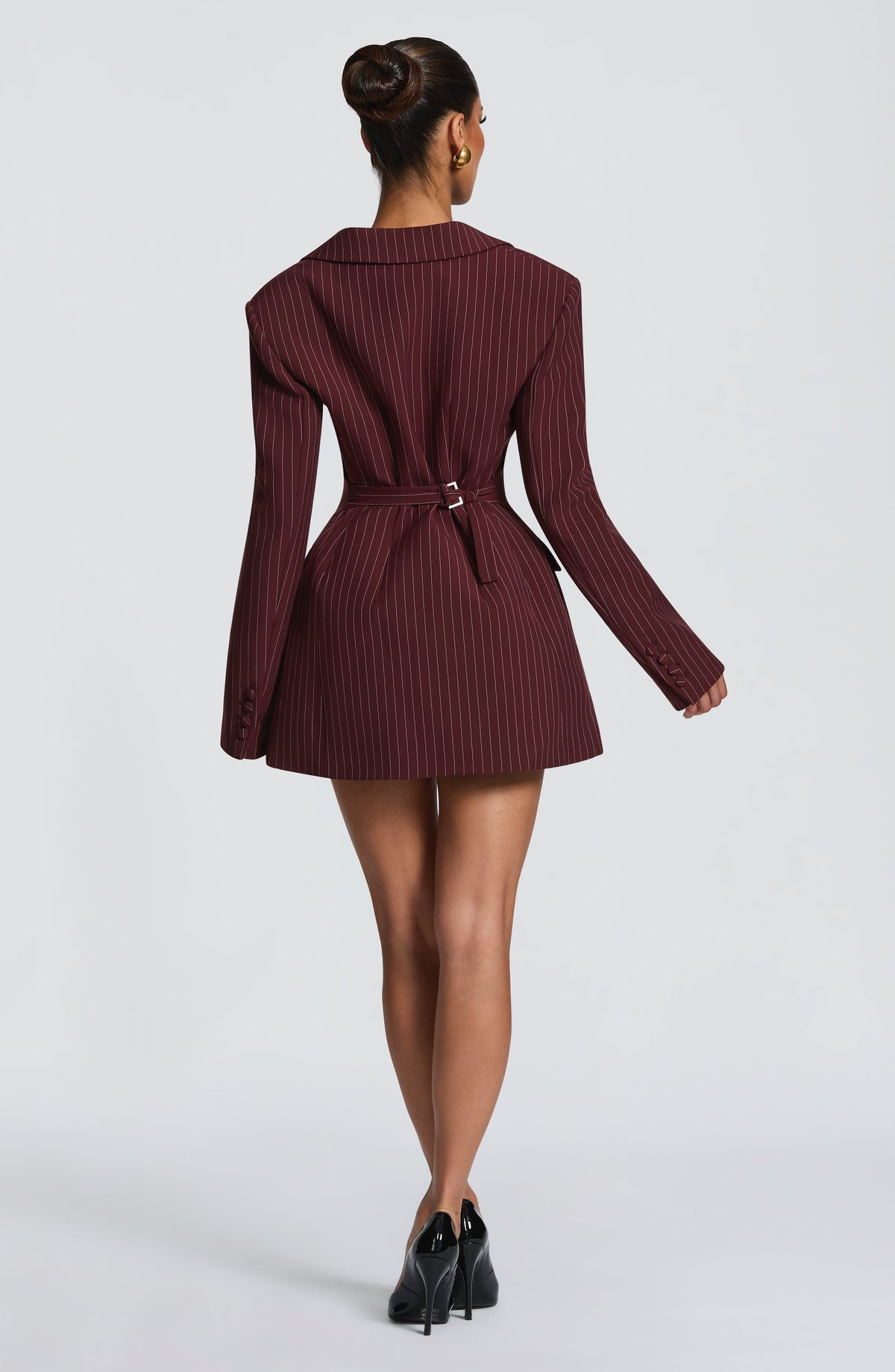 Burgundy Pinstripe Blazer Dress – Tailored Statement Dress | Meave & Ivy