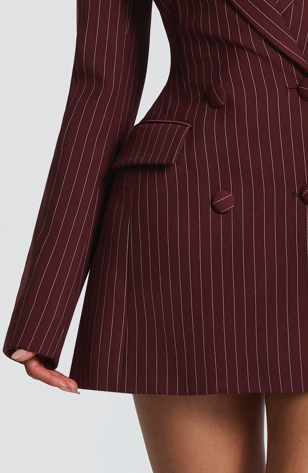 Burgundy Pinstripe Blazer Dress – Tailored Statement Dress | Meave & Ivy