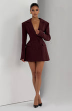 Burgundy Pinstripe Blazer Dress – Tailored Statement Dress | Meave & Ivy