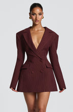 Burgundy Pinstripe Blazer Dress – Tailored Statement Dress | Meave & Ivy