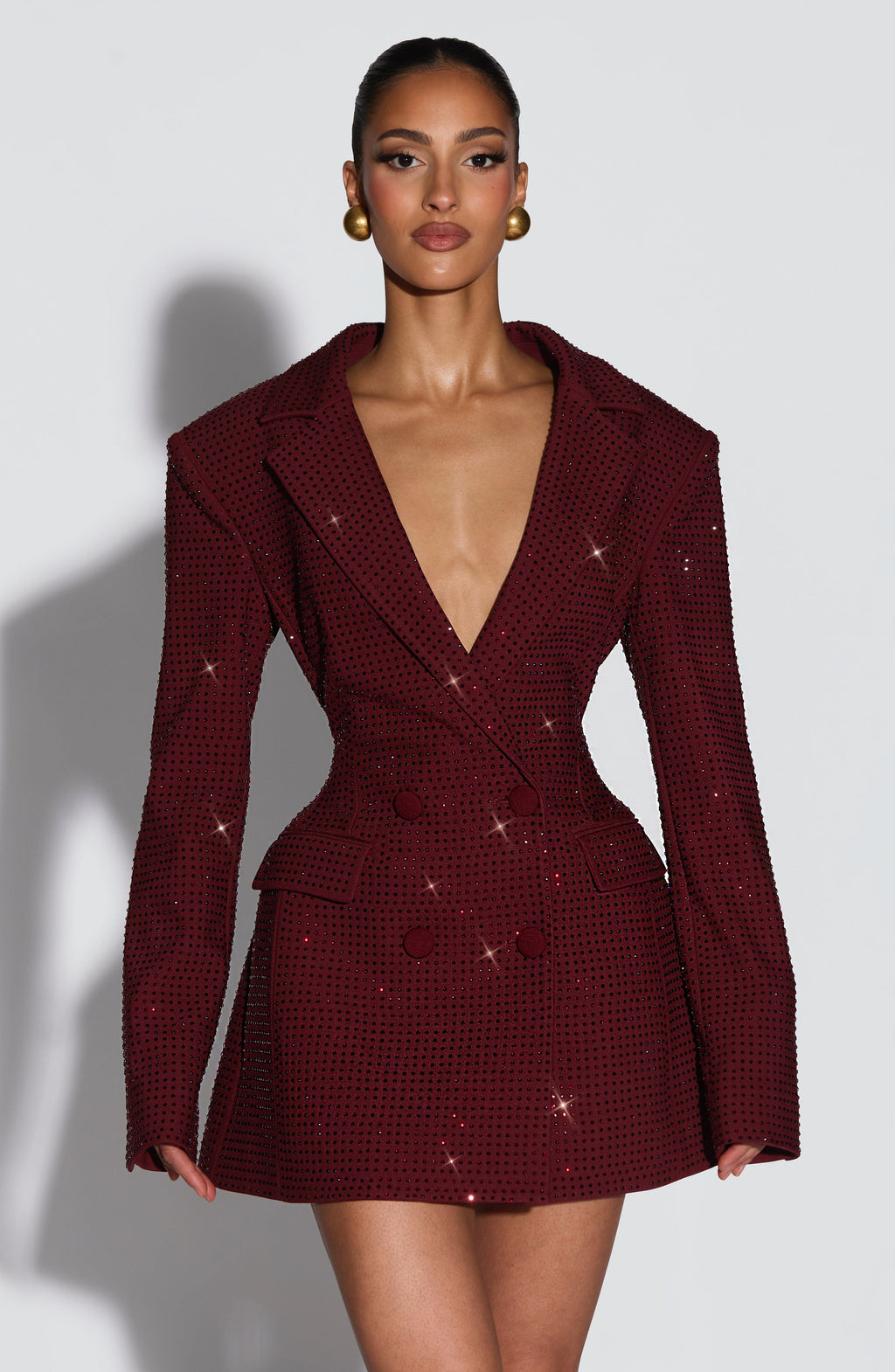 Burgundy Sparkle Blazer Dress – Radiant Shimmer Tailoring | Meave & Ivy