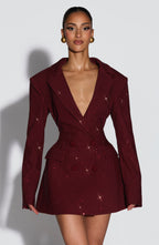 Burgundy Sparkle Blazer Dress – Radiant Shimmer Tailoring | Meave & Ivy