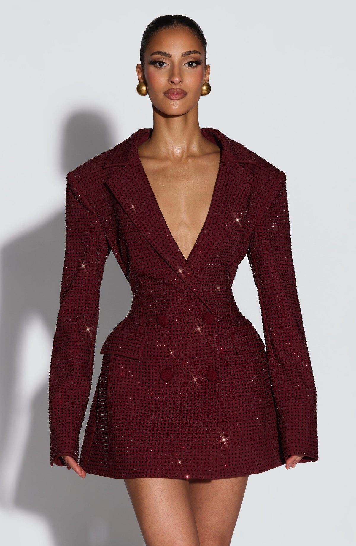 Burgundy Sparkle Blazer Dress – Radiant Shimmer Tailoring | Meave & Ivy