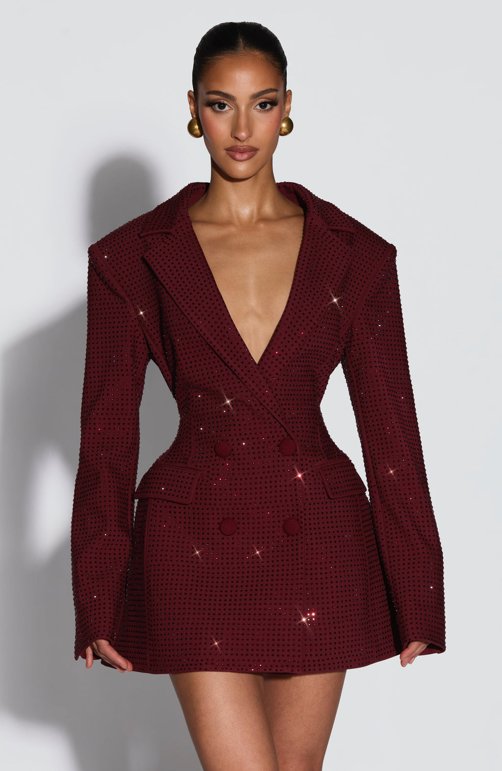 Burgundy Sparkle Blazer Dress – Radiant Shimmer Tailoring | Meave & Ivy