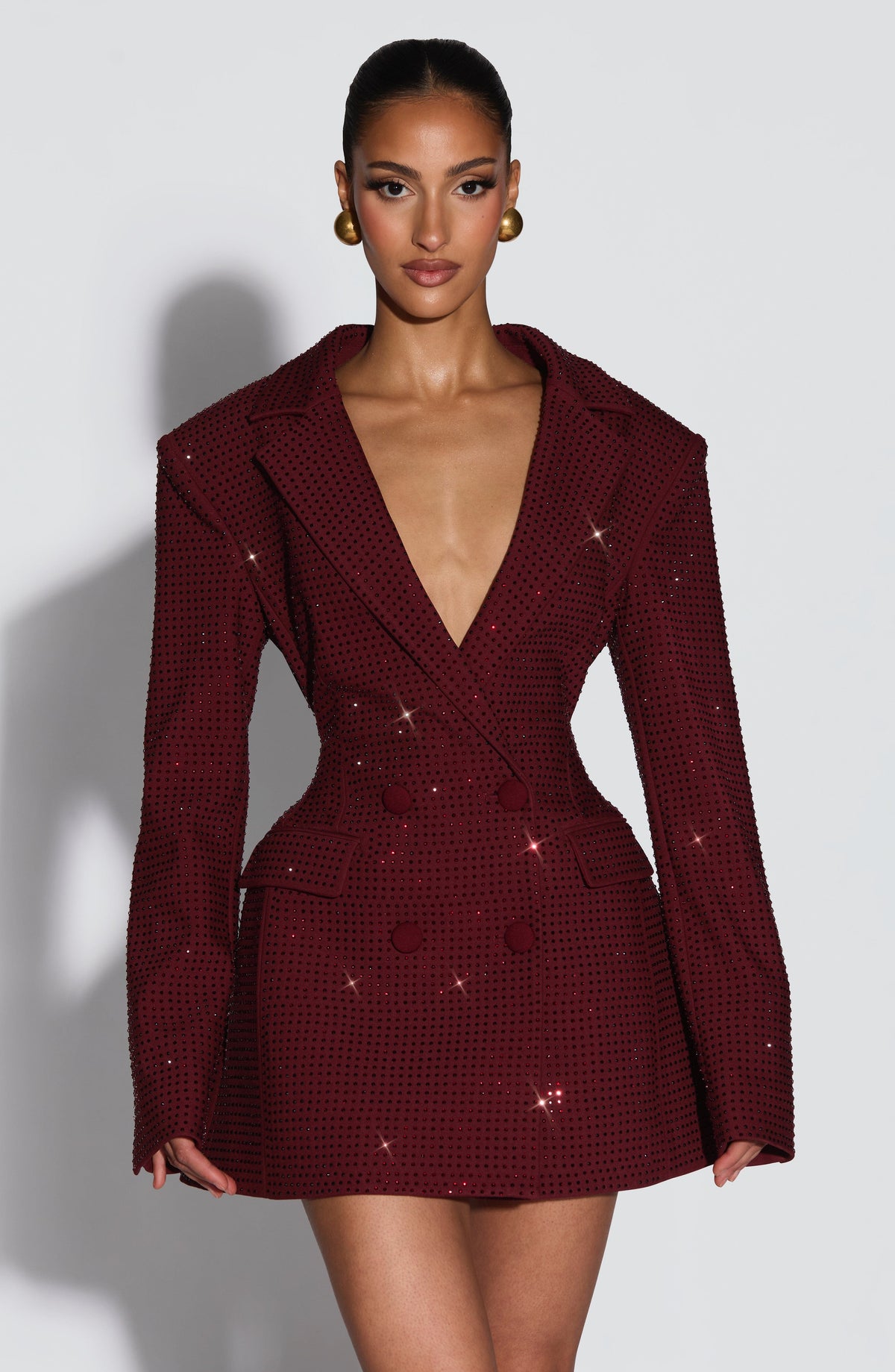 Burgundy Sparkle Blazer Dress – Radiant Shimmer Tailoring | Meave & Ivy