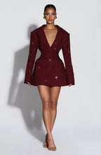 Burgundy Sparkle Blazer Dress – Radiant Shimmer Tailoring | Meave & Ivy