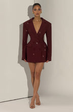 Burgundy Sparkle Blazer Dress – Radiant Shimmer Tailoring | Meave & Ivy