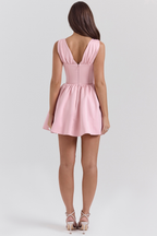 Satin-Look Mini Dress with Gathered Skirt Detail