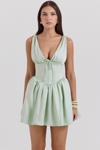 Satin-Look Mini Dress with Gathered Skirt Detail