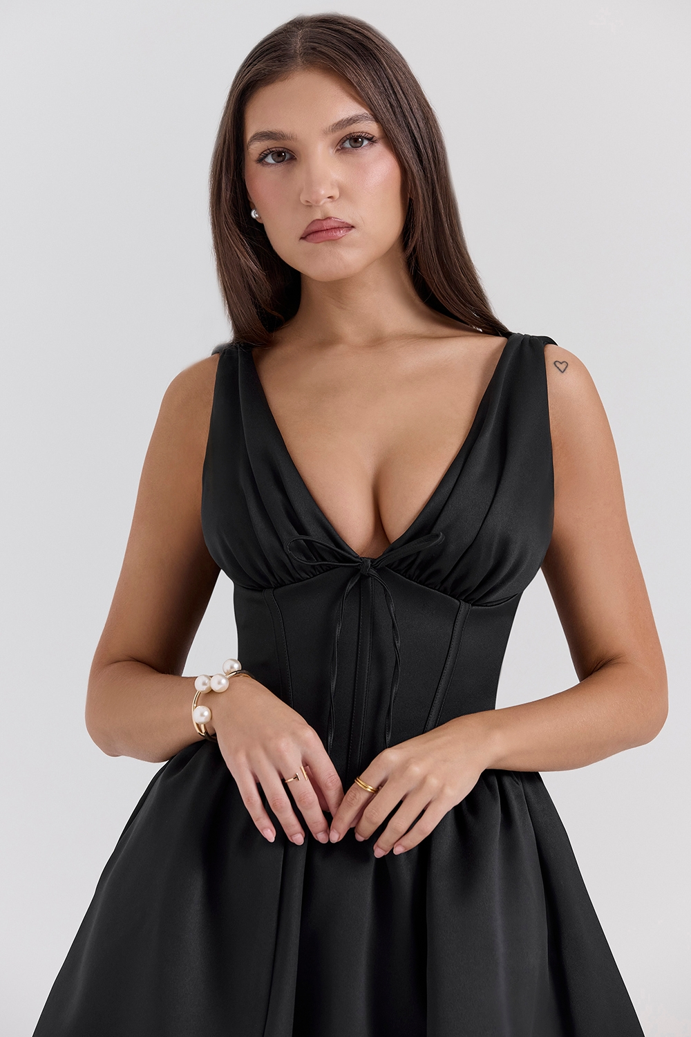 Satin-Look Mini Dress with Gathered Skirt Detail