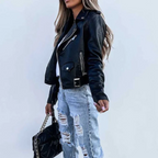 Lined Leather Look Jacket with Zip – Sleek Winter Biker Jacket