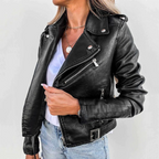 Lined Leather Look Jacket with Zip – Sleek Winter Biker Jacket