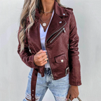 Lined Leather Look Jacket with Zip – Sleek Winter Biker Jacket