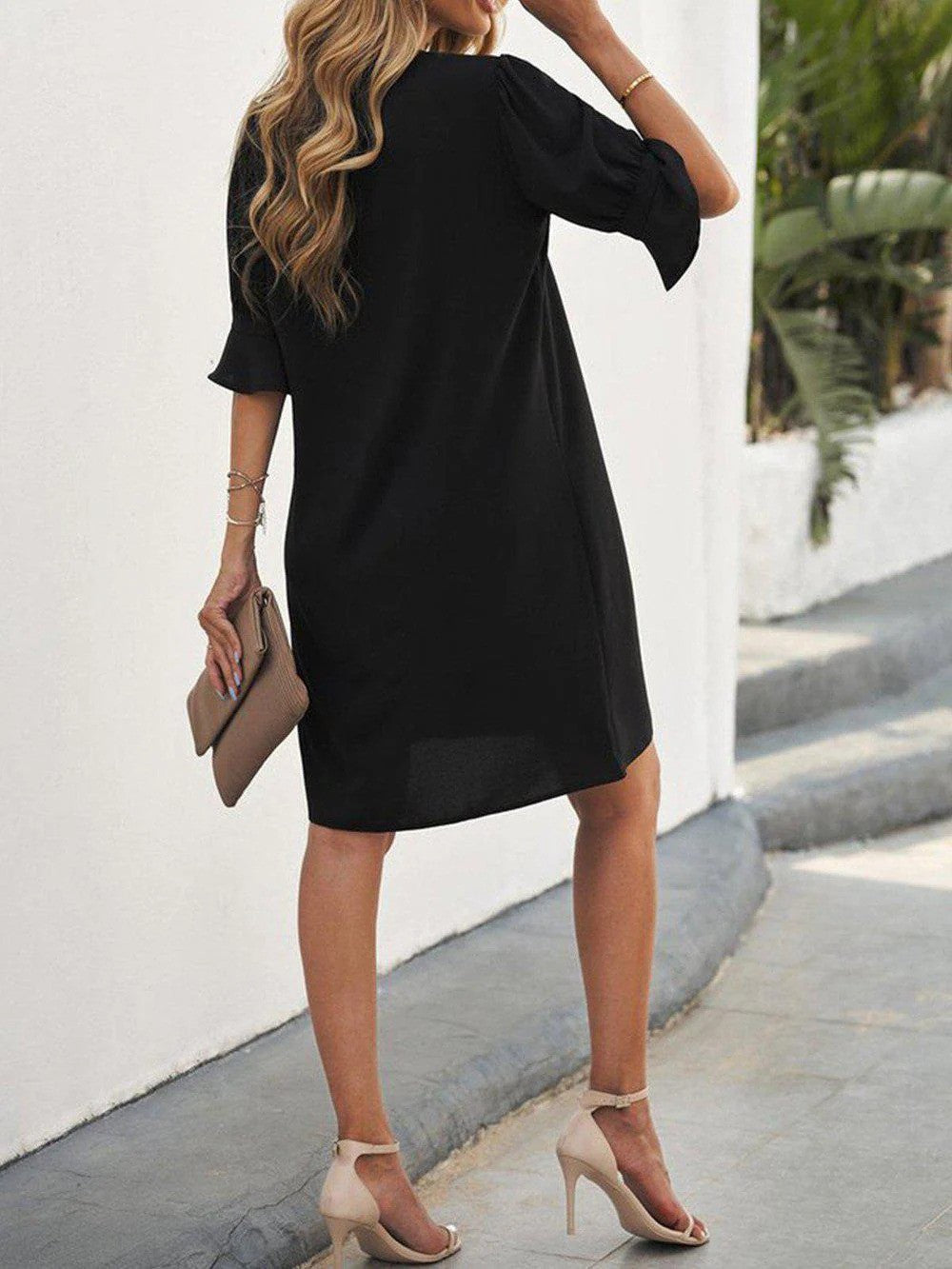 Black Classic Elegant Midi Autumn Dress | Meave & Ivy