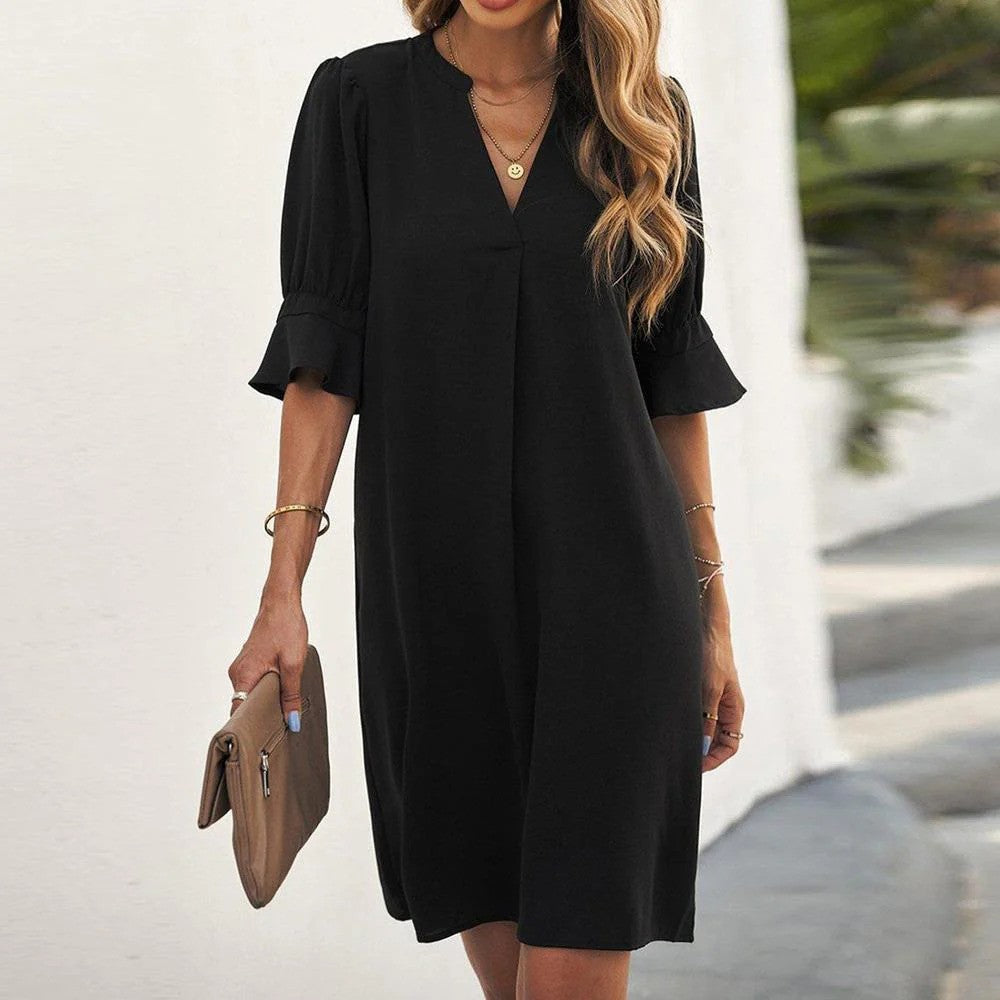 Black Classic Elegant Midi Autumn Dress | Meave & Ivy