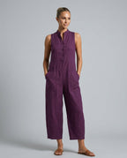 Linen-Blend Sleeveless Loose Jumpsuit