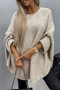 Women's Draped Knit Poncho – Relaxed Round-Neck Sweater