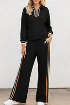 Women's Half-Zip Knitted Jumper and Wide-Leg Trousers Set