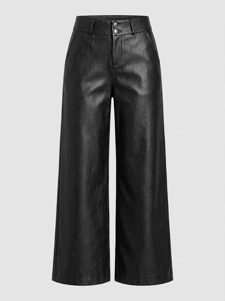 Women's High-Waist Wide-Leg Faux Leather Trousers