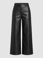 Women's High-Waist Wide-Leg Faux Leather Trousers