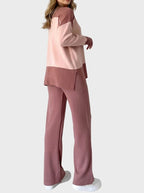 Women's Colour-Block Knit Co-Ord Set – High-Neck Long-Sleeve Top