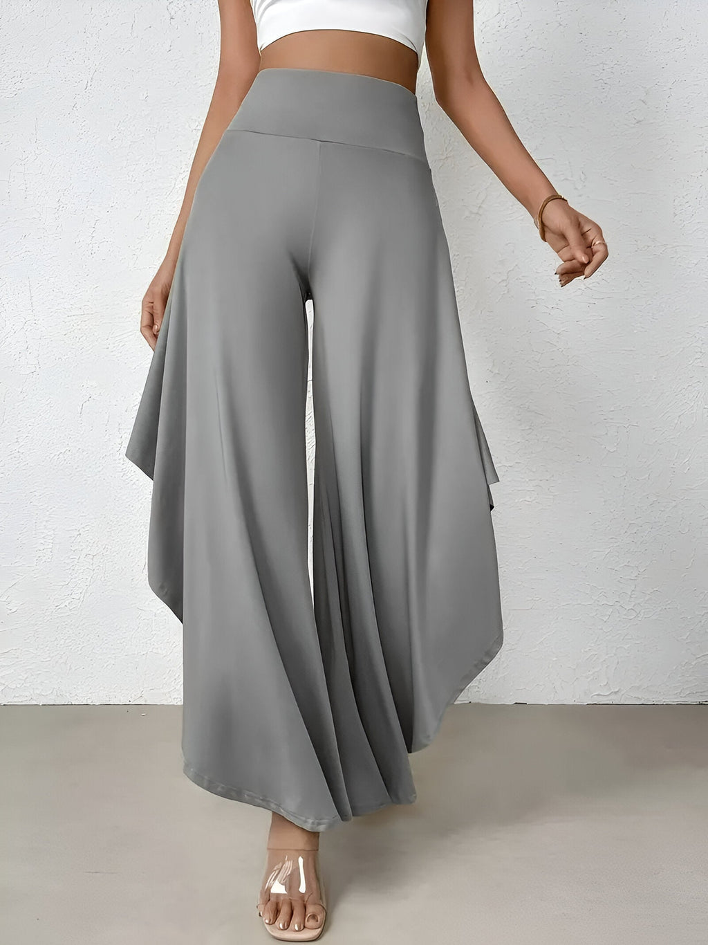 Women's High-Waisted Asymmetrical Wide-Leg Trousers – Draped Full-Length Statement Style for Spring Summer Events and Elegant Day-to-Evening Wear