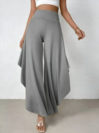 Women's High-Waisted Asymmetrical Wide-Leg Trousers – Draped Full-Length Statement Style for Spring Summer Events and Elegant Day-to-Evening Wear