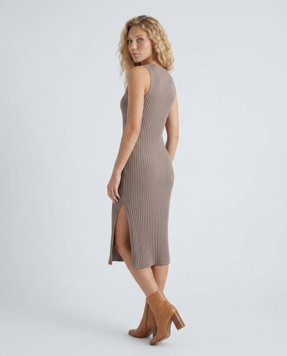 Ribbed Fitted Knit Midi Dress