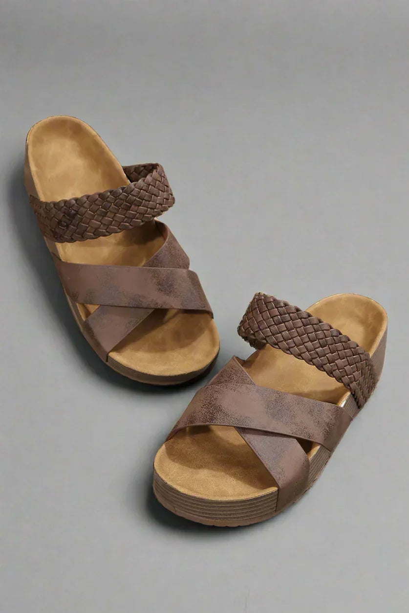 Woven Crossover Strap Wedge Sandals