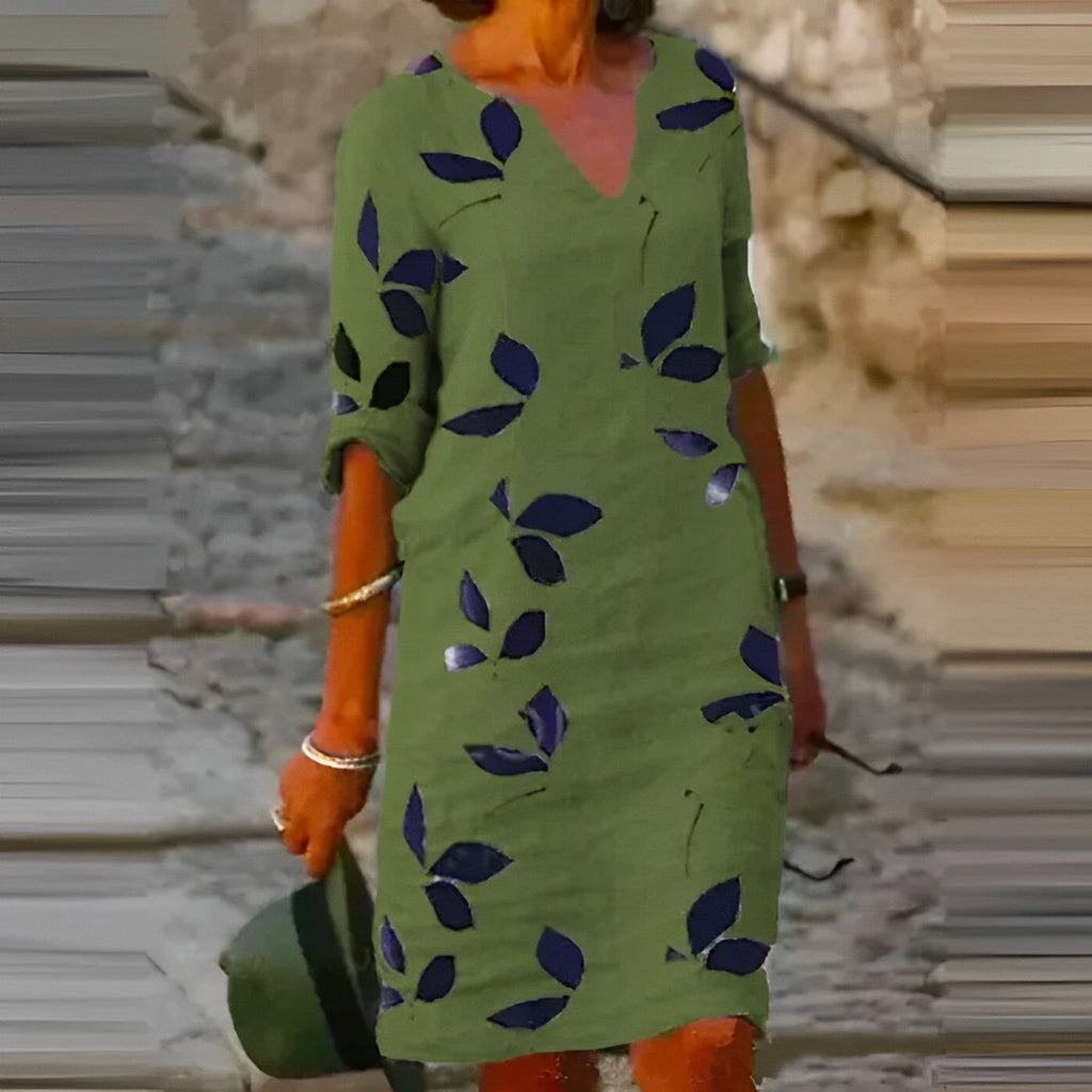 Leaf Print Floaty Silhouette Autumn Dress | Meave & Ivy