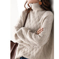 Women's Elegant soft-knit Cable Knit Turtleneck Sweater with Relaxed