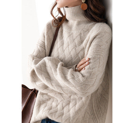 Women's Elegant soft-knit Cable Knit Turtleneck Sweater with Relaxed