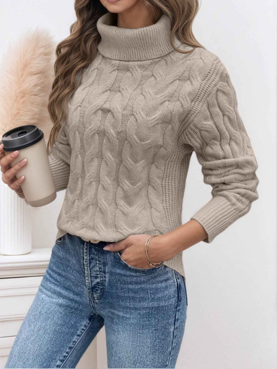Women's Cable-Knit Turtleneck Sweater – Textured Long-Sleeve Style