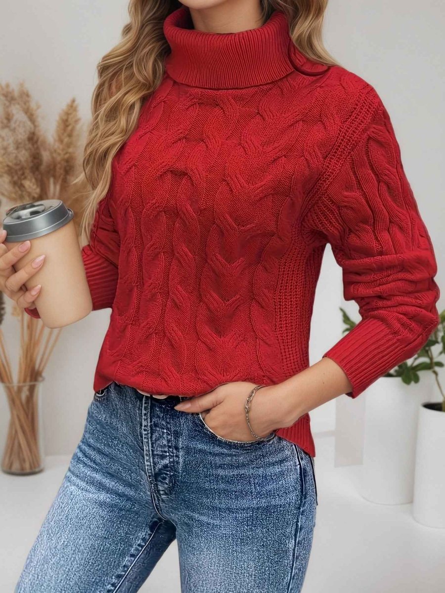 Women's Cable-Knit Turtleneck Sweater – Textured Long-Sleeve Style