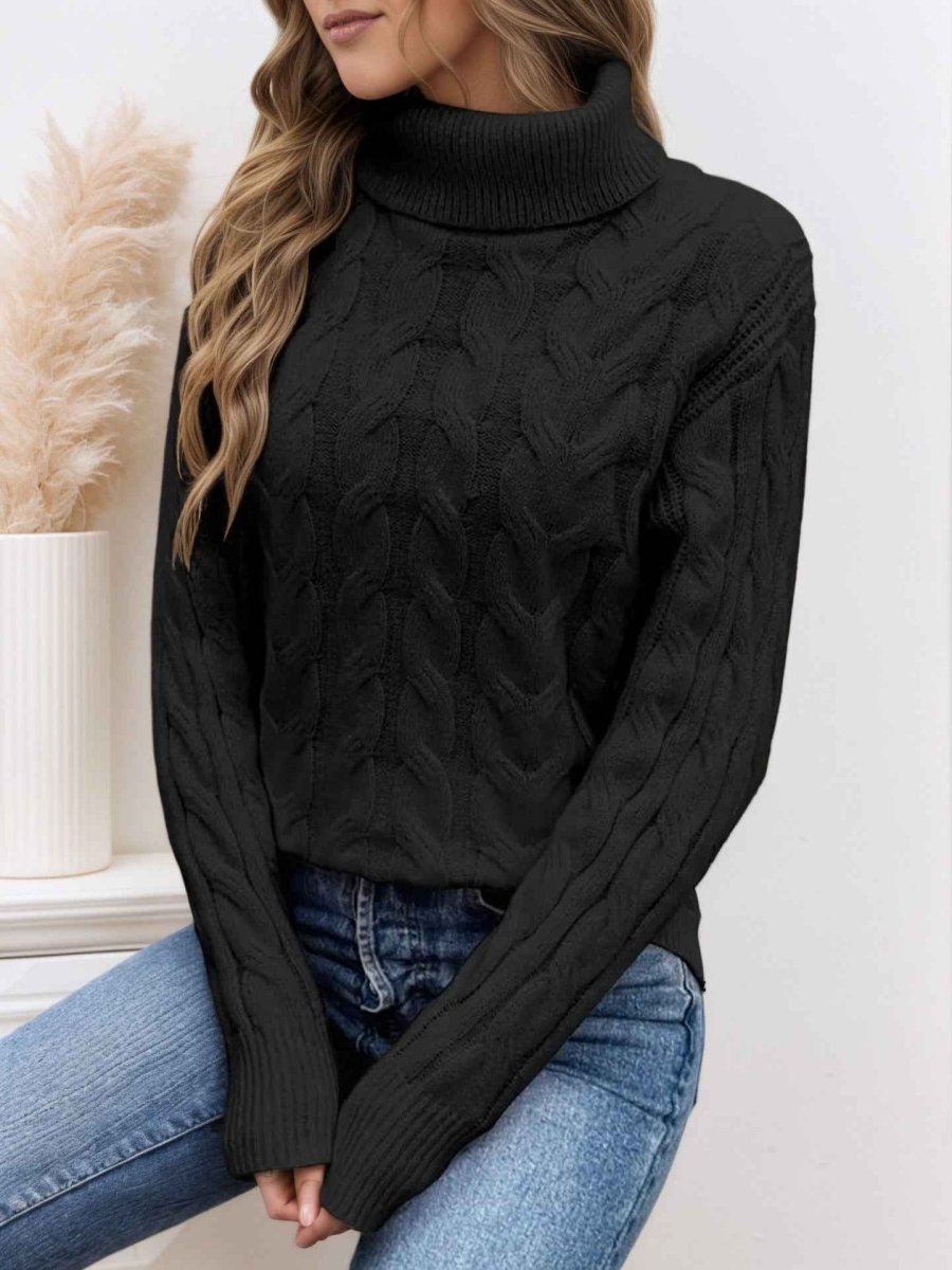 Women's Cable-Knit Turtleneck Sweater – Textured Long-Sleeve Style