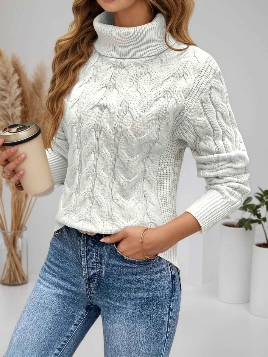 Women's Cable-Knit Turtleneck Sweater – Textured Long-Sleeve Style